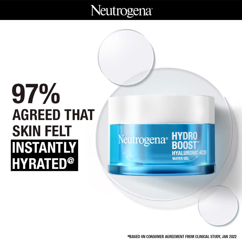 Neutrogena Hydro Boost Hyaluronic Acid Face Moisturizer 50ml | 24 hours long lasting Hydration | Oil free non sticky light water gel fast absorbing| Daily use | All Skin Types | For Men & Women 50g