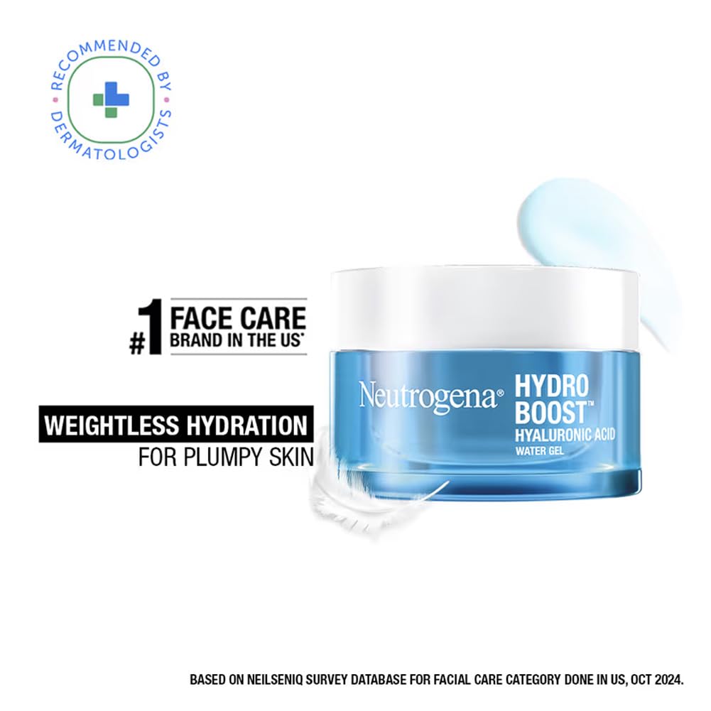 Neutrogena Hydro Boost Hyaluronic Acid Face Moisturizer 50ml | 24 hours long lasting Hydration | Oil free non sticky light water gel fast absorbing| Daily use | All Skin Types | For Men & Women 50g