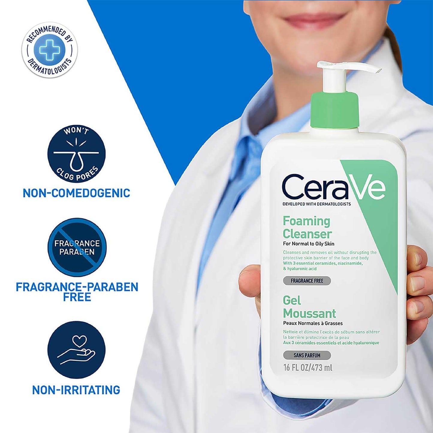 CeraVe Foaming Cleanser For Normal To Oily Skin (473ml) - Dermatologist-Developed Facewash | Non-Comedogenic And Fragrance-Free Cleansers For Acne-Prone Skin