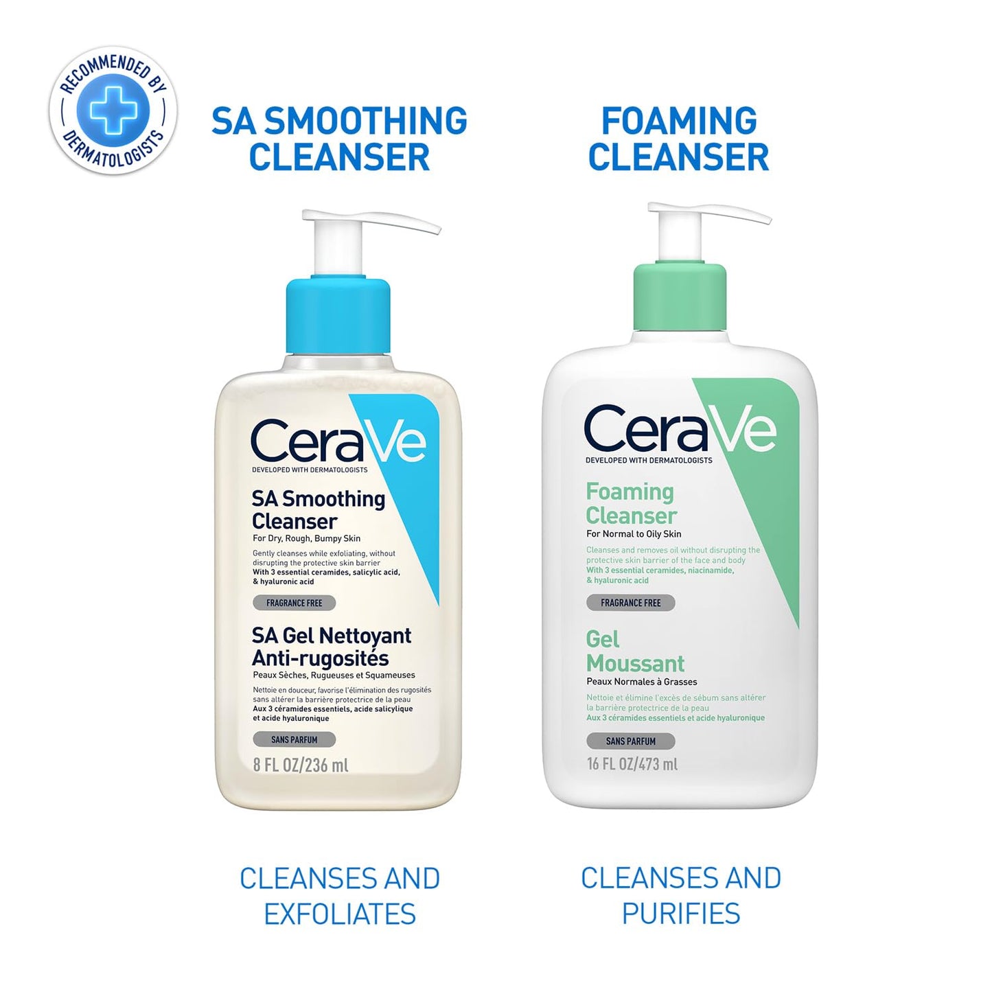 CeraVe SA Smoothing Cleanser For Dry, Rough & Bumpy Skin, contains Salicylic Acid, Dermatologist Recommended Face wash (236ml)