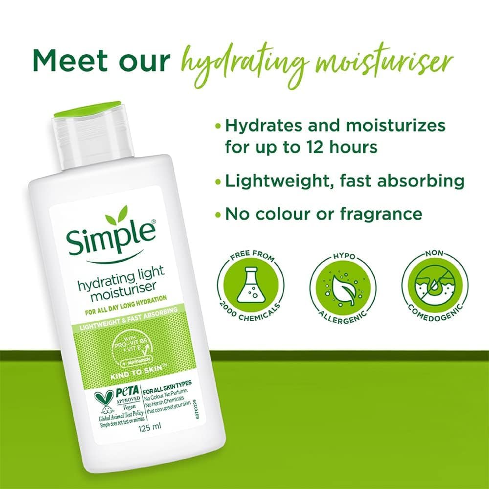 Simple Kind To Skin Hydrating Light Moisturiser Lotion 125ml | For All Day-Long Hydration | For All Skin types