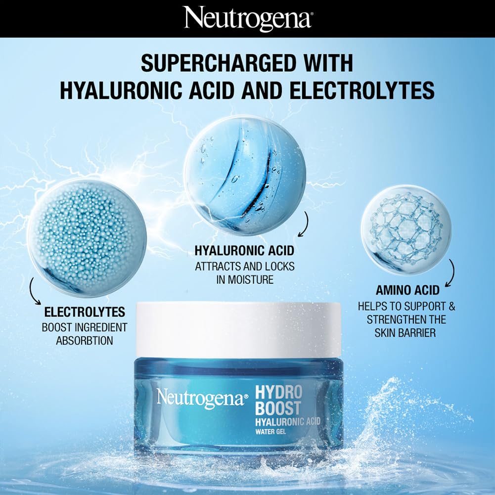 Neutrogena Hydro Boost Hyaluronic Acid Face Moisturizer 50ml | 24 hours long lasting Hydration | Oil free non sticky light water gel fast absorbing| Daily use | All Skin Types | For Men & Women 50g