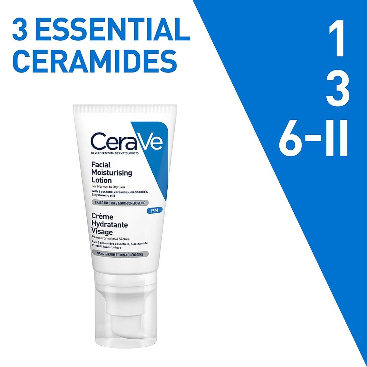 CeraVe PM Facial Moisturizing Lotion For Normal To Dry Skin (52ml) - Formulated With 3 Essential Ceramides, Niacinamide And Hyaluronic Acid | Ultra Lightweight Night Cream