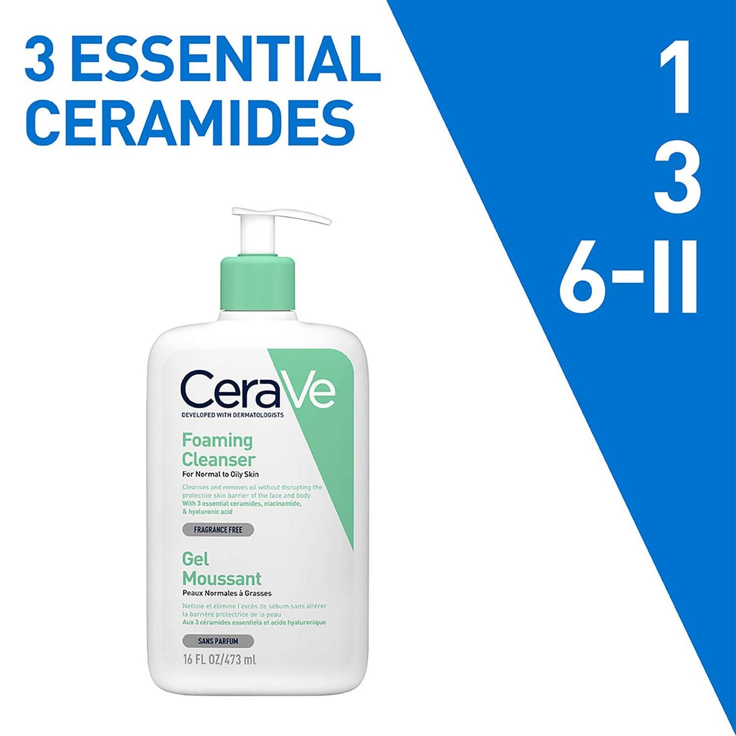 CeraVe Foaming Cleanser For Normal To Oily Skin (473ml) - Dermatologist-Developed Facewash | Non-Comedogenic And Fragrance-Free Cleansers For Acne-Prone Skin