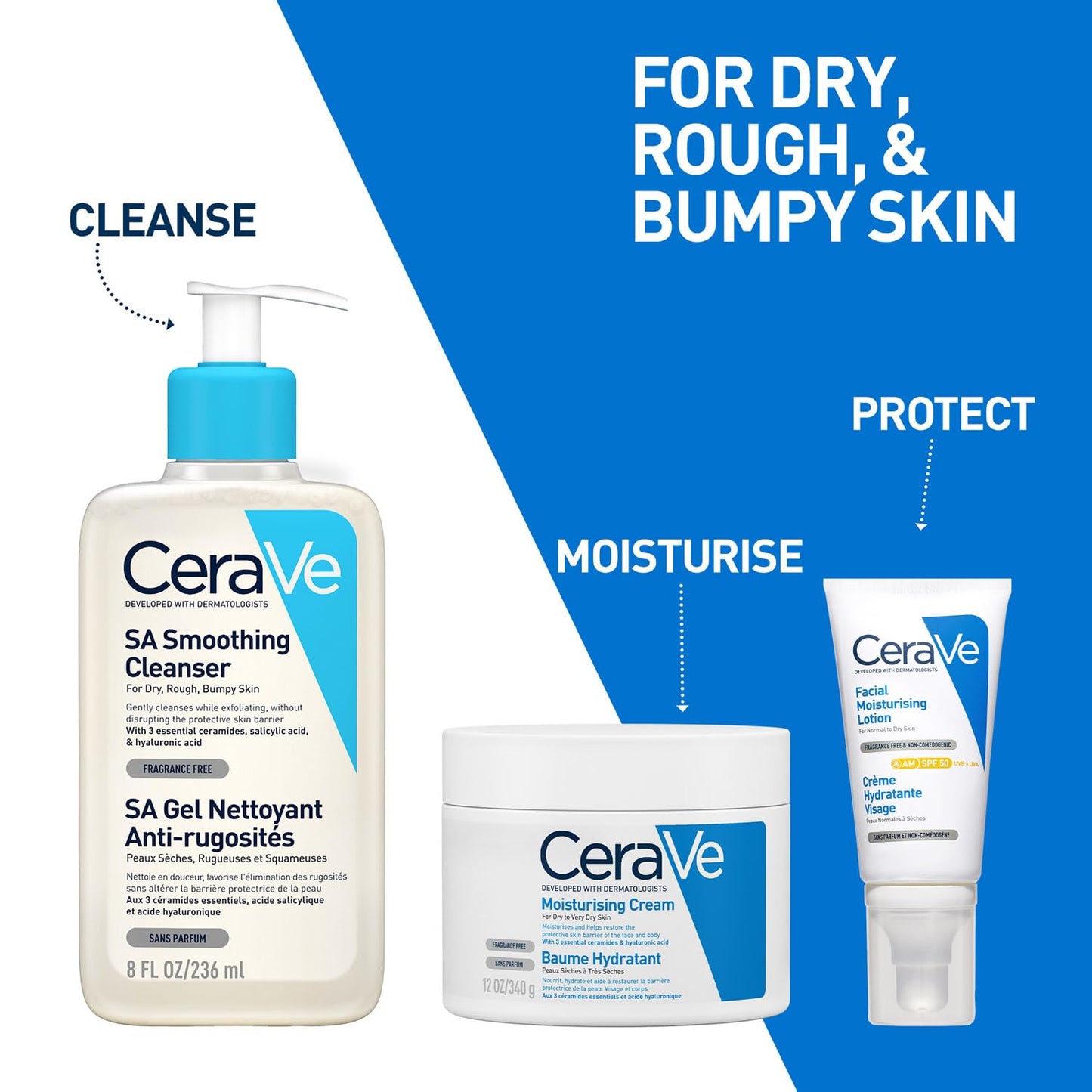 CeraVe SA Smoothing Cleanser For Dry, Rough & Bumpy Skin, contains Salicylic Acid, Dermatologist Recommended Face wash (236ml)