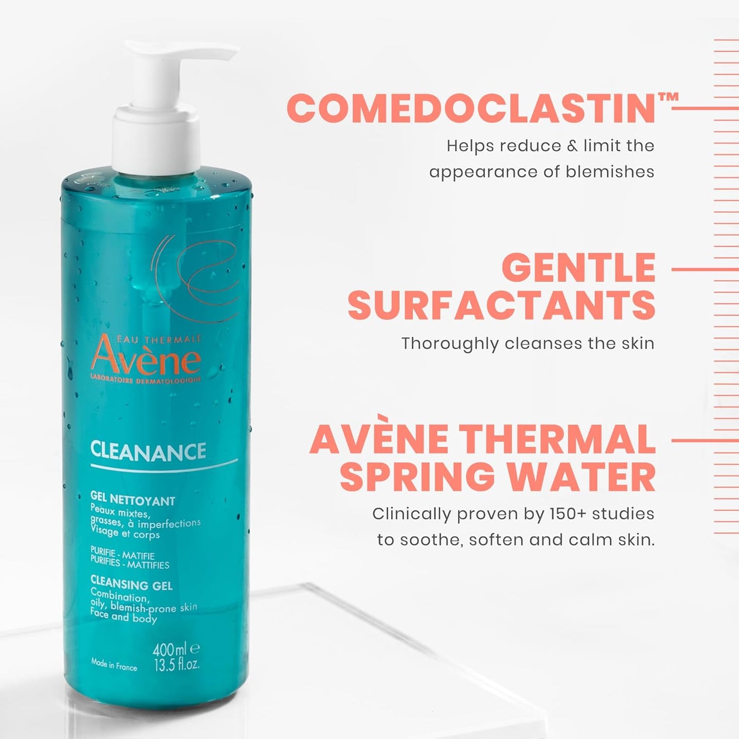 Avene Cleanance Cleansing Gel 400ml I Face wash for Oily, Acne, Sensitive, Blemish Prone Skin I Foaming Gel Gentle Skin Cleanser I Purifies and Mattifies Skin I Reduces blackheads and Sebum Production