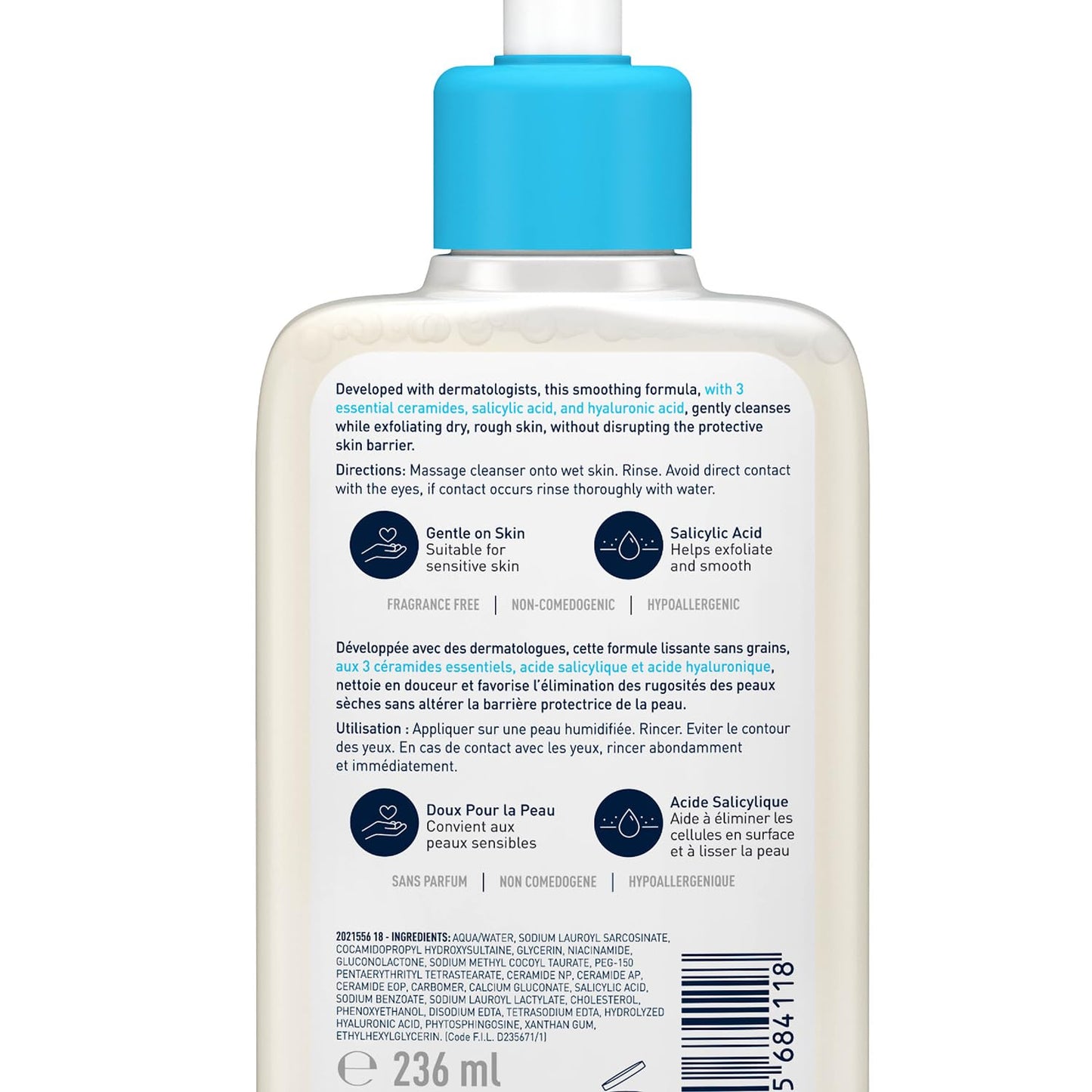 CeraVe SA Smoothing Cleanser For Dry, Rough & Bumpy Skin, contains Salicylic Acid, Dermatologist Recommended Face wash (236ml)