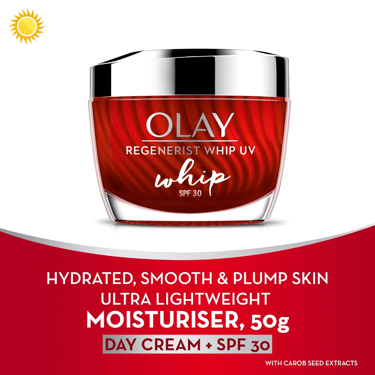 Olay Regenerist Whip Cream with SPF30 | Ultra Lightweight | Hydrated, Plump, Bouncy Skin | With Hyaluronic Acid, Niacinamide and Peptides | Normal, Oily, Dry, Combination Skin | 50g