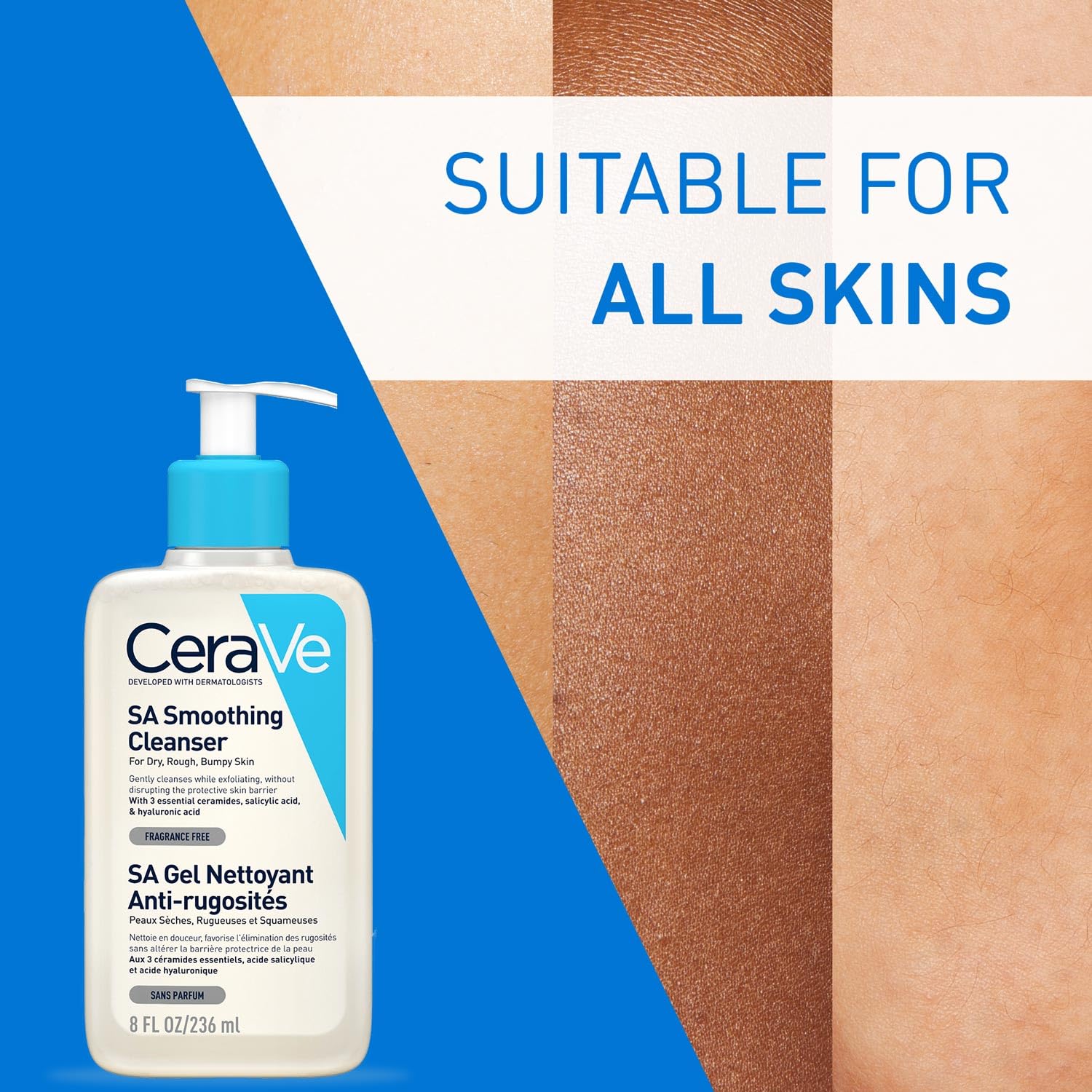 CeraVe SA Smoothing Cleanser For Dry, Rough & Bumpy Skin, contains Salicylic Acid, Dermatologist Recommended Face wash (236ml)