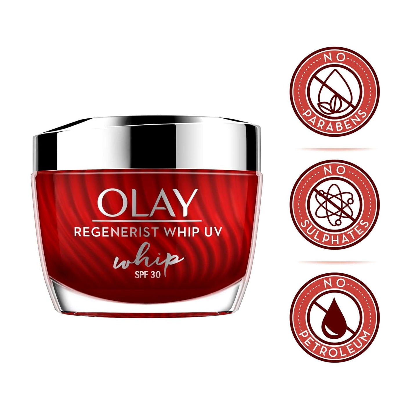 Olay Regenerist Whip Cream with SPF30 | Ultra Lightweight | Hydrated, Plump, Bouncy Skin | With Hyaluronic Acid, Niacinamide and Peptides | Normal, Oily, Dry, Combination Skin | 50g